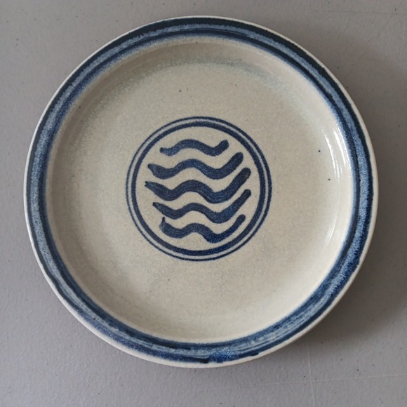 Studio Other - Vintage Salt Glaze Pottery 9" Plate Blue Glaze Artist Signed Studio Pottery Asia